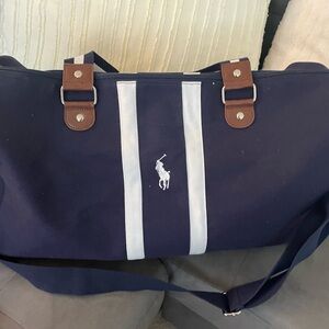 Polo by Ralph Lauren Blue and White Duffel Bag with Sporty Stripe
